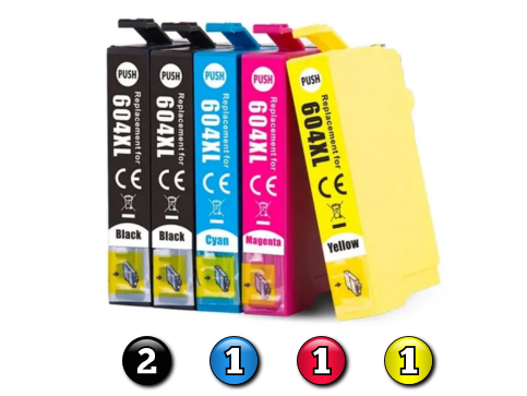 Compatible Epson 604XL Ink Cartridges 5 Pack Combo (2BK/1C/1M/1Y)